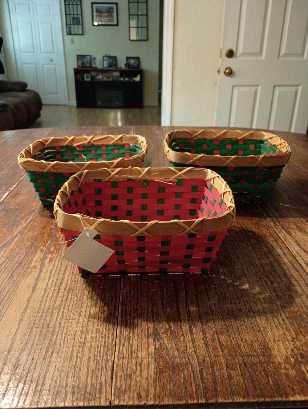 New Lot 3 Woven Red Green Tan Christmas Holiday Baskets
